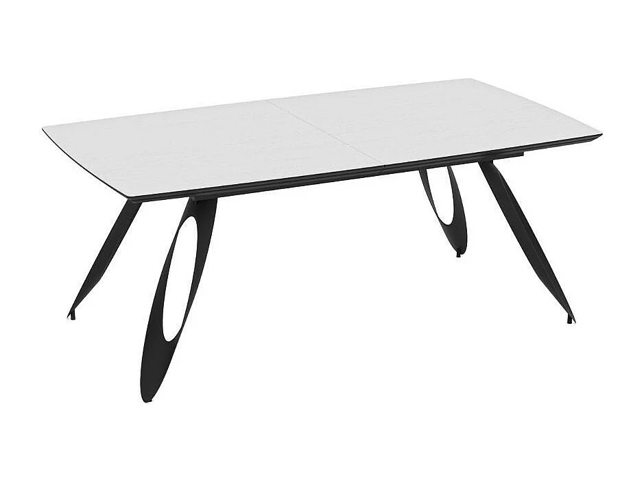 Tavolo allungabile Merkur con gambe in metallo sagomate e piano colore bianco frassino 190x103x76H