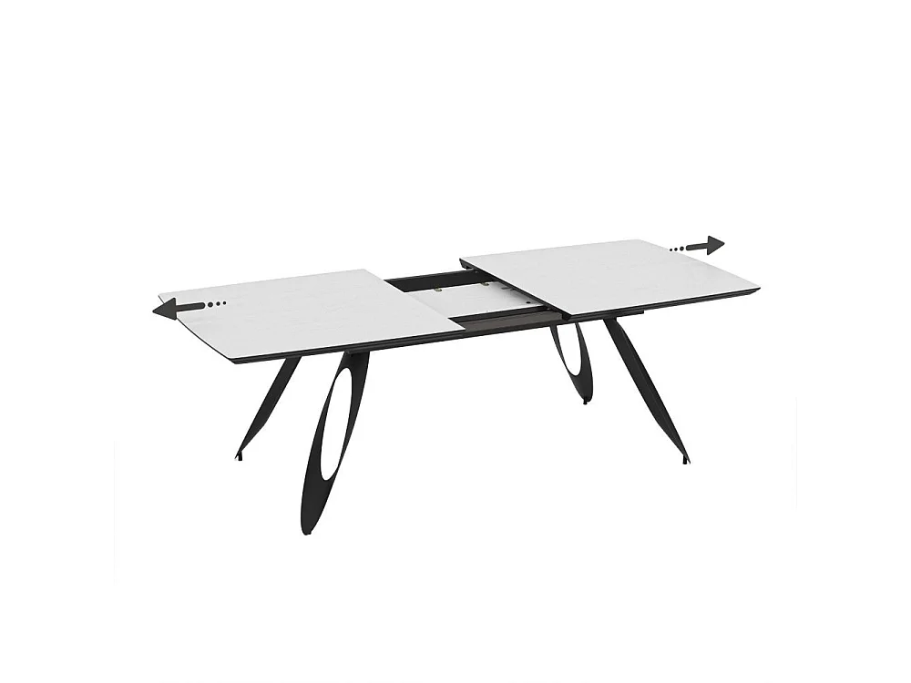 Tavolo allungabile Merkur con gambe in metallo sagomate e piano colore bianco frassino 190x103x76H