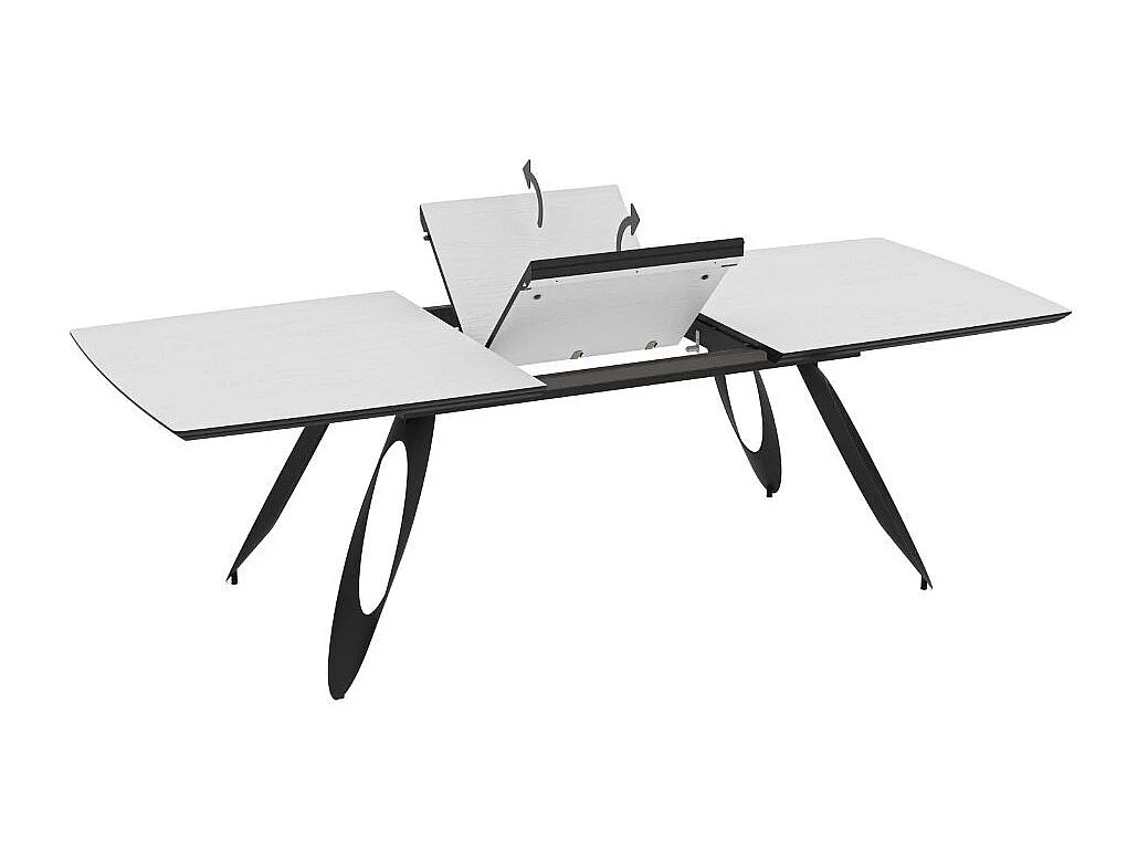 Tavolo allungabile Merkur con gambe in metallo sagomate e piano colore bianco frassino 190x103x76H