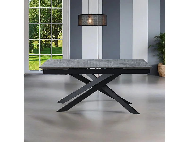 Tavolo allungabile Plato piano ceramica grigio marmoreo italiano 160x90x76h