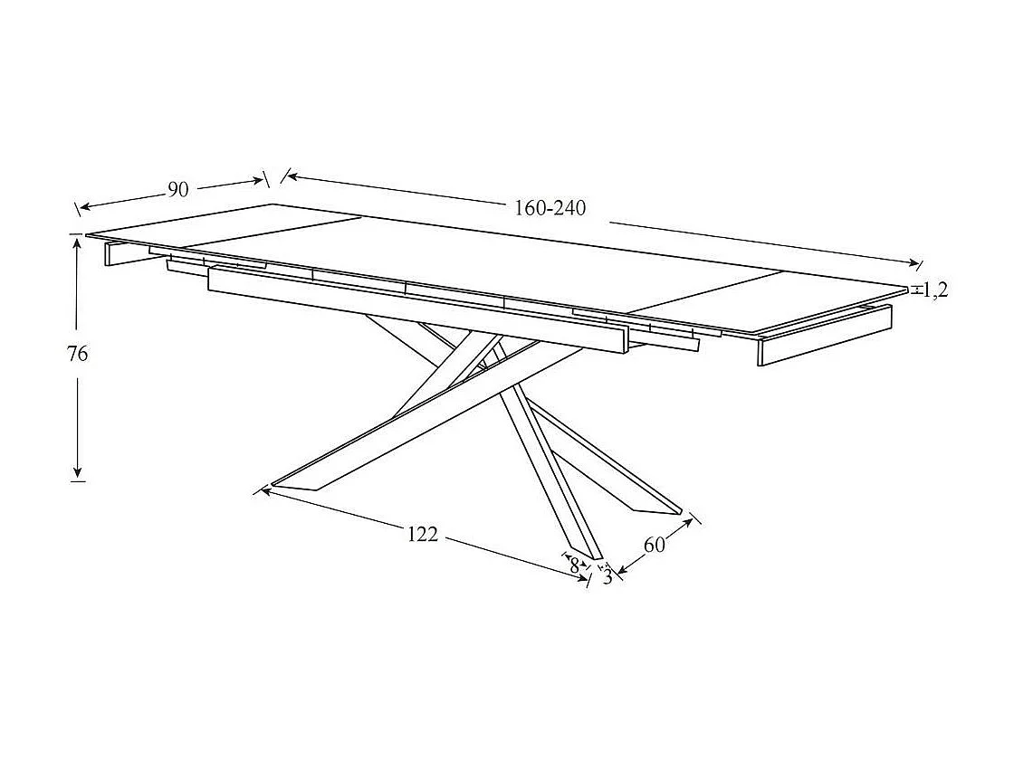 Tavolo allungabile Plato piano ceramica grigio marmoreo italiano 160x90x76h