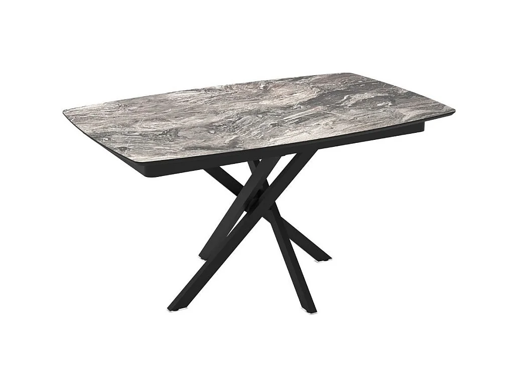 Tavolo allungabile Filis piano effetto marmo arabesque nero lucido e gambe in metallo nero 145x90x76H