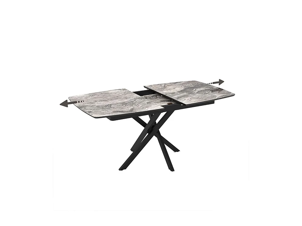 Tavolo allungabile Filis piano effetto marmo arabesque nero lucido e gambe in metallo nero 145x90x76H