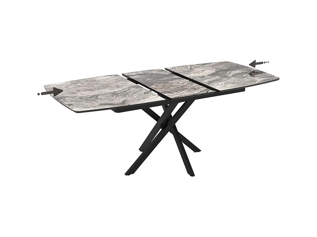 Tavolo allungabile Filis piano effetto marmo arabesque nero lucido e gambe in metallo nero 145x90x76H