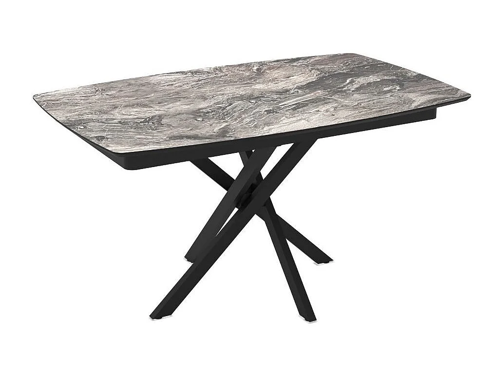 Tavolo allungabile Filis piano effetto marmo arabesque nero lucido e gambe in metallo nero 145x90x76H