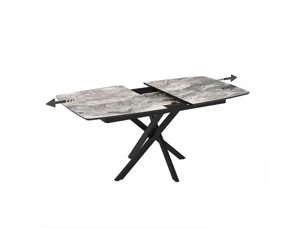 Tavolo allungabile Filis piano effetto marmo arabesque nero lucido e gambe in metallo nero 145x90x76H