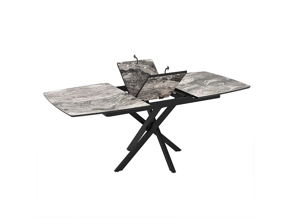 Tavolo allungabile Filis piano effetto marmo arabesque nero lucido e gambe in metallo nero 145x90x76H