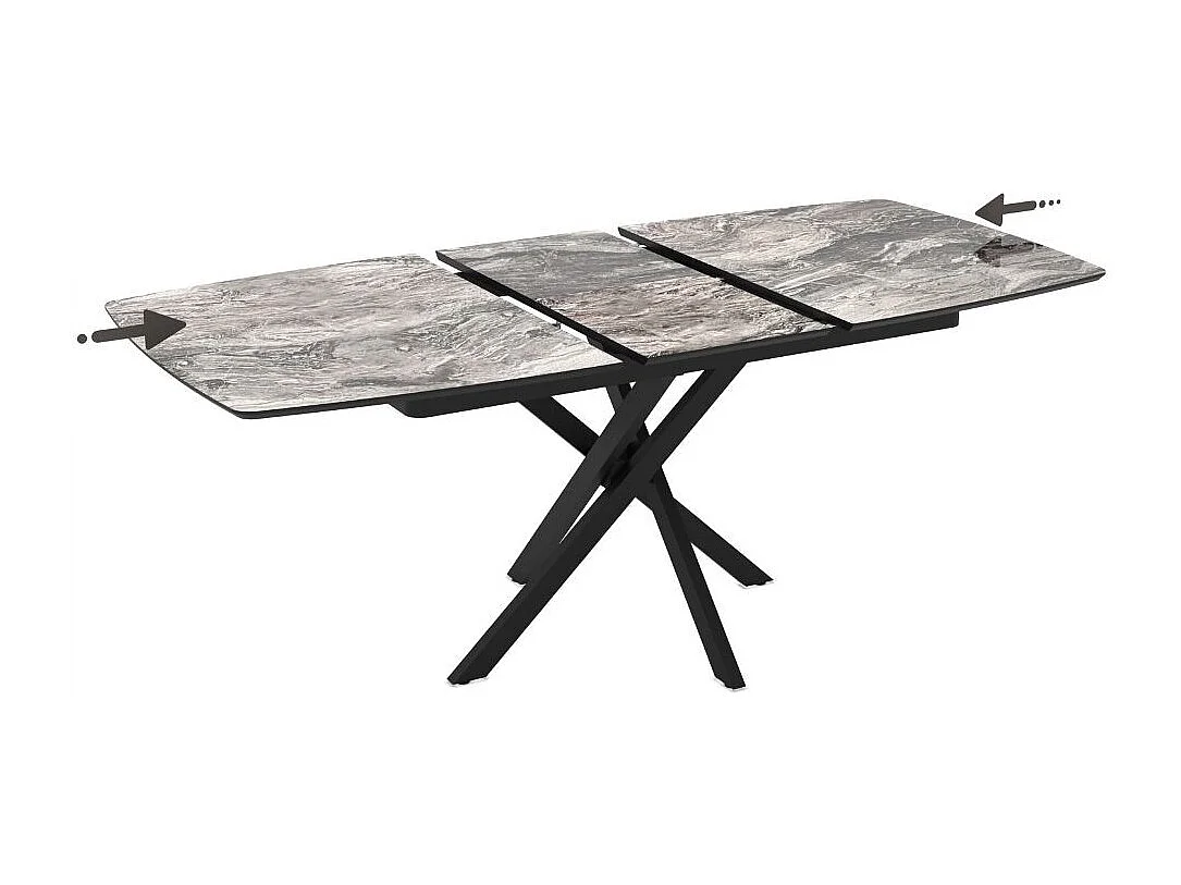 Tavolo allungabile Filis piano effetto marmo arabesque nero lucido e gambe in metallo nero 145x90x76H