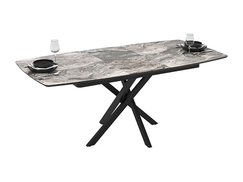 Tavolo allungabile Filis piano effetto marmo arabesque nero lucido e gambe in metallo nero 145x90x76H