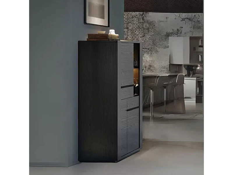 Vetrina credenza 2 ante nero Alce 117x49x157h