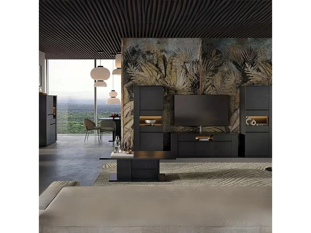 Vetrina credenza 2 ante nero Alce 117x49x157h