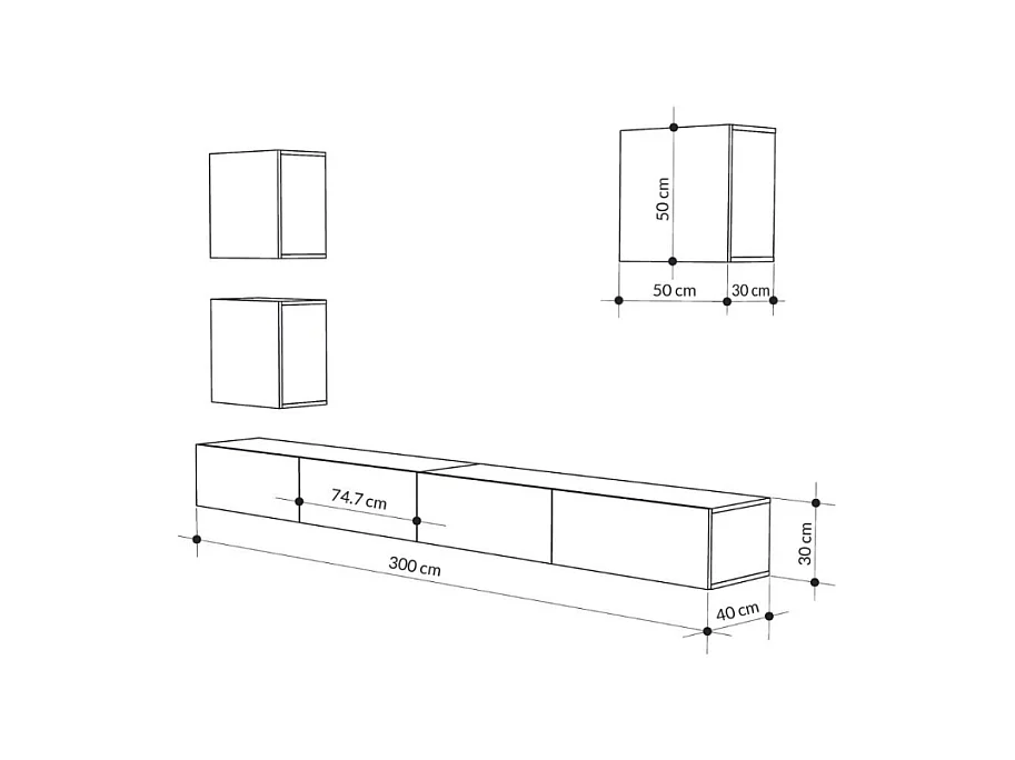 Parete attrezzata tortora Marte 300x40x170H