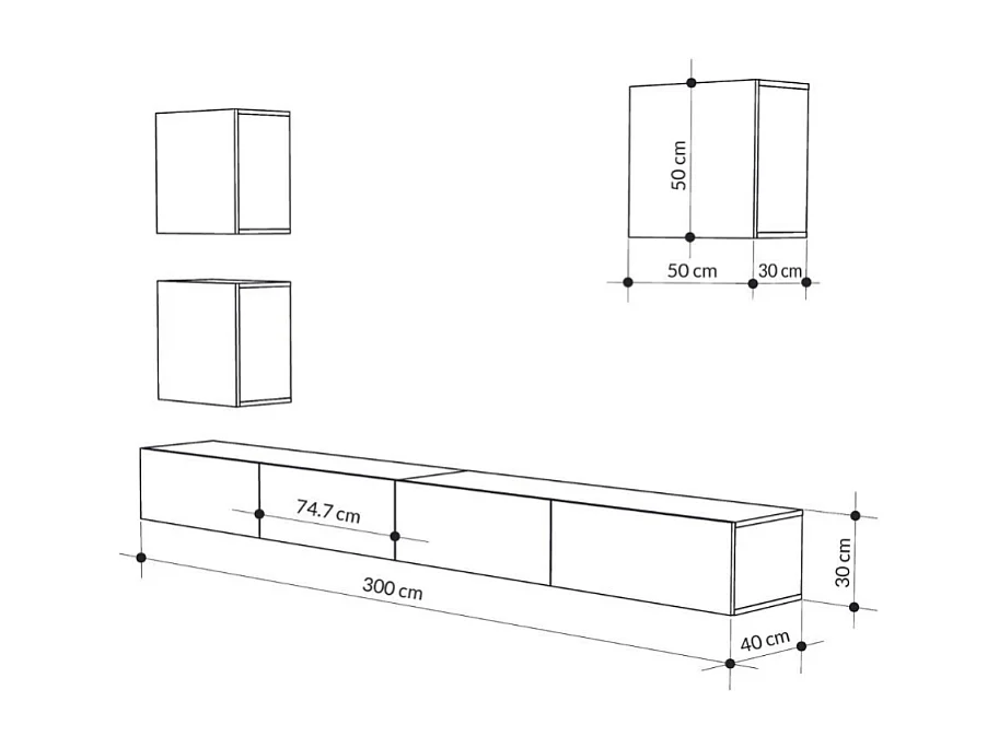 Parete attrezzata tortora Marte 300x40x170H