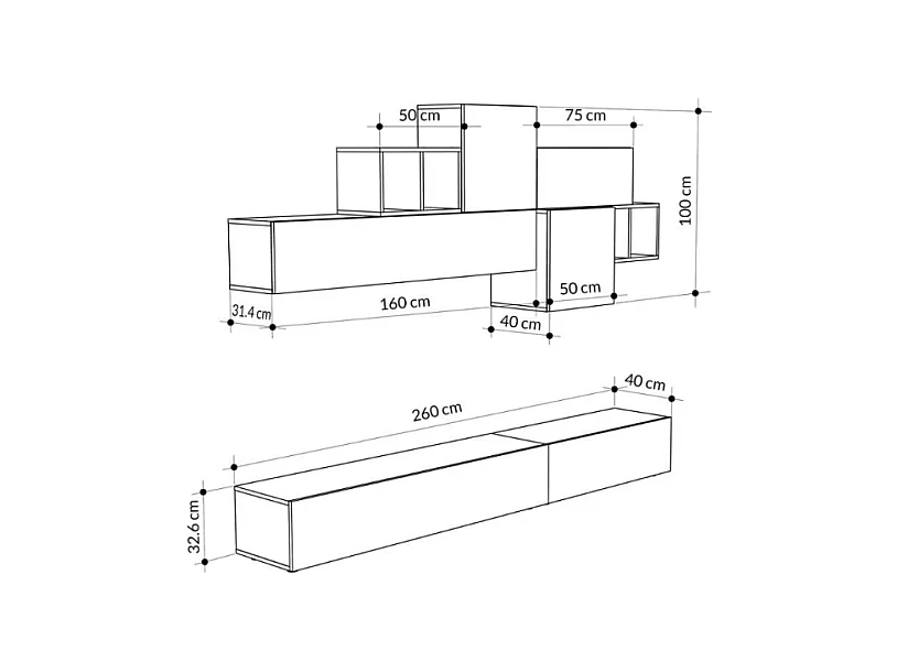 Parete attrezzata 260 Tromen colore bianco antracite