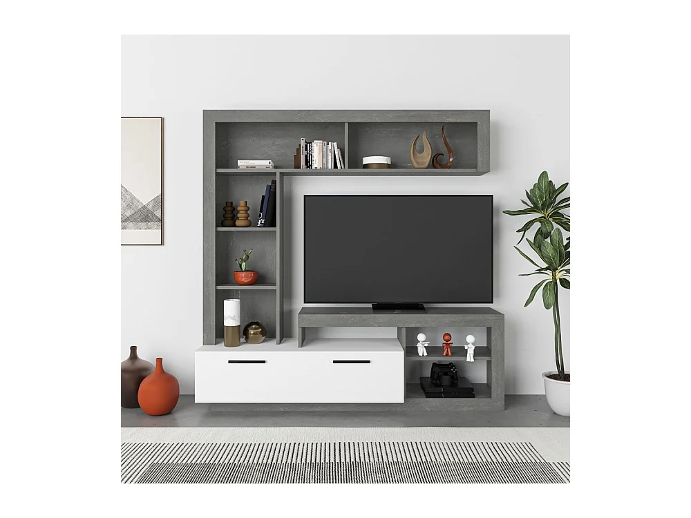 Parete attrezzata Leo 171x42x171 colore cemento bianco