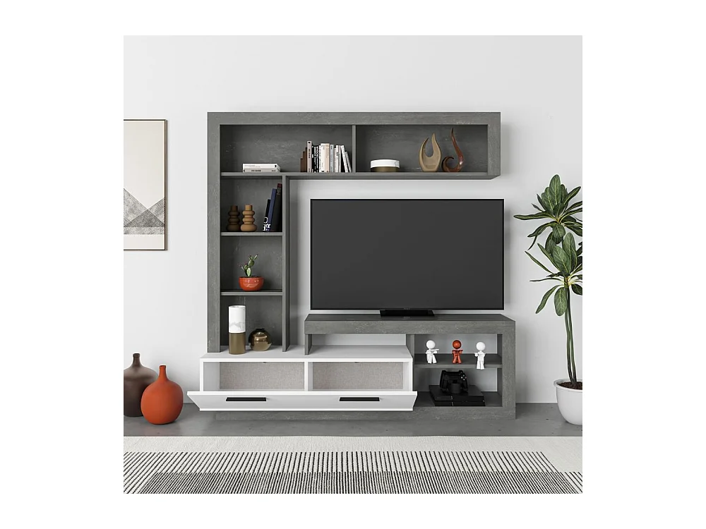 Parete attrezzata Leo 171x42x171 colore cemento bianco