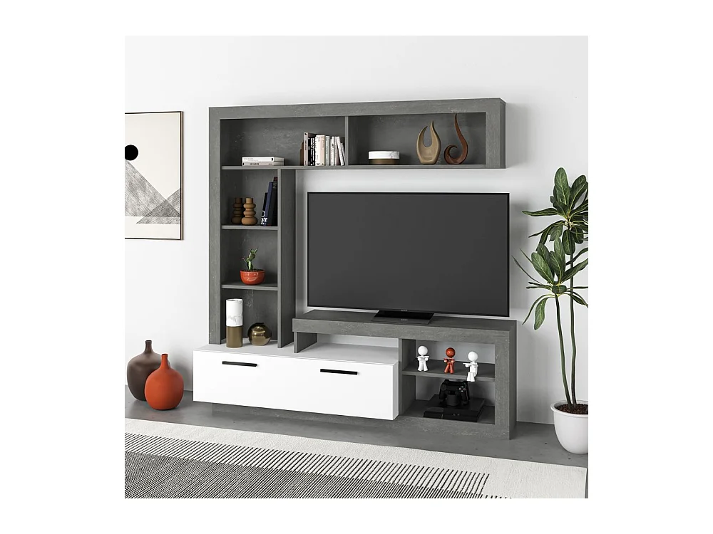 Parete attrezzata Leo 171x42x171 colore cemento bianco