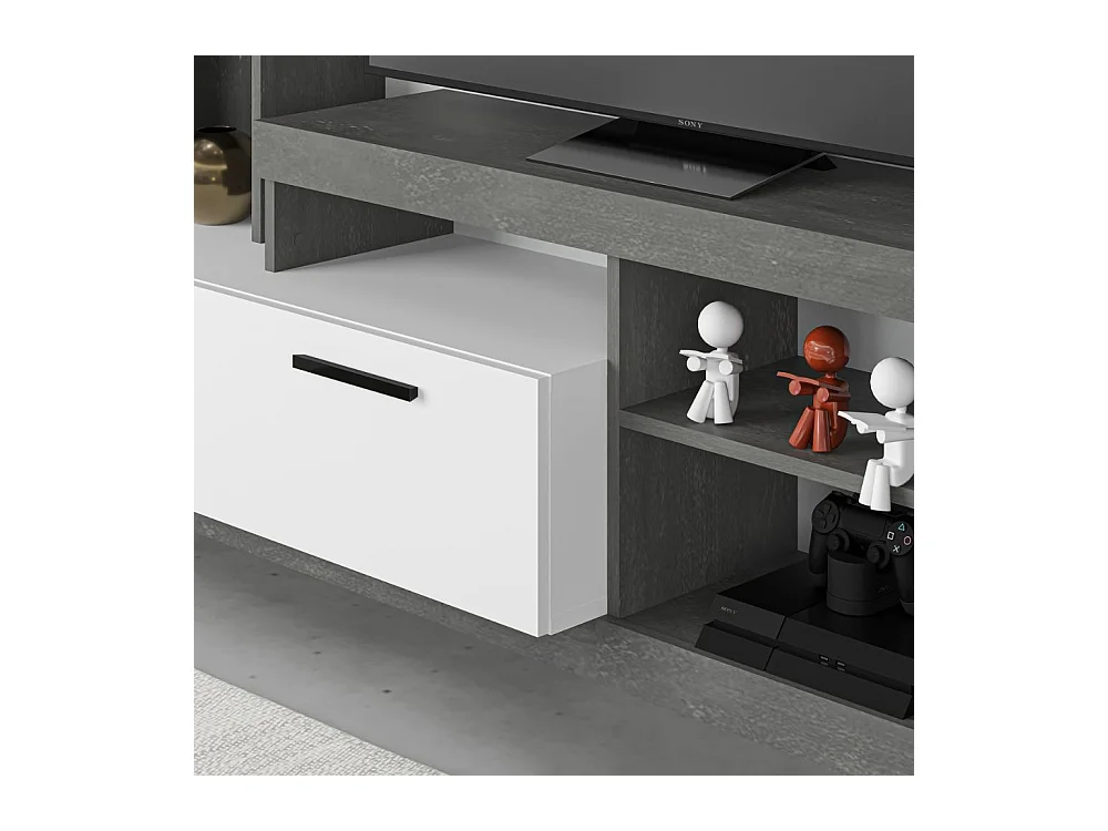 Parete attrezzata Leo 171x42x171 colore cemento bianco