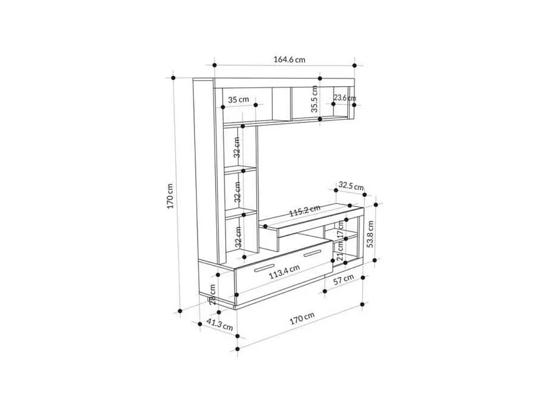 Parete attrezzata Leo 171x42x171 colore cemento bianco