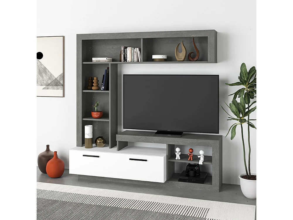 Parete attrezzata Leo 171x42x171 colore cemento bianco