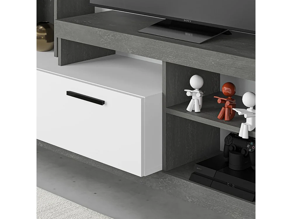 Parete attrezzata Leo 171x42x171 colore cemento bianco