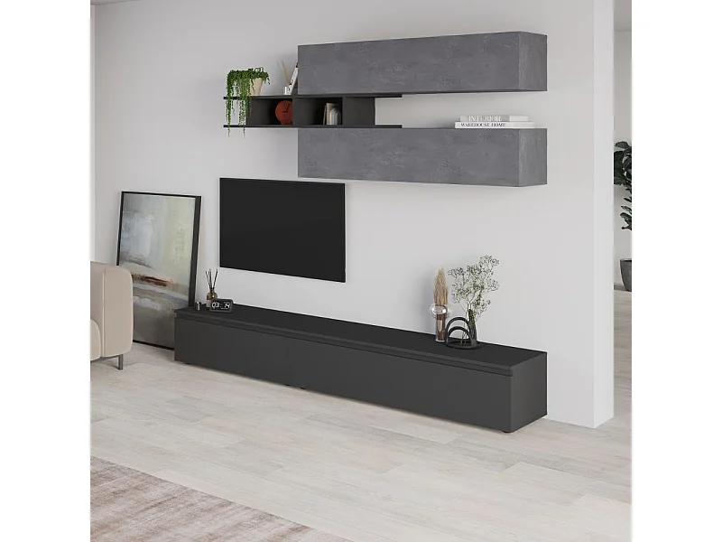 Parete attrezzata cemento e antracite 250x40x206H