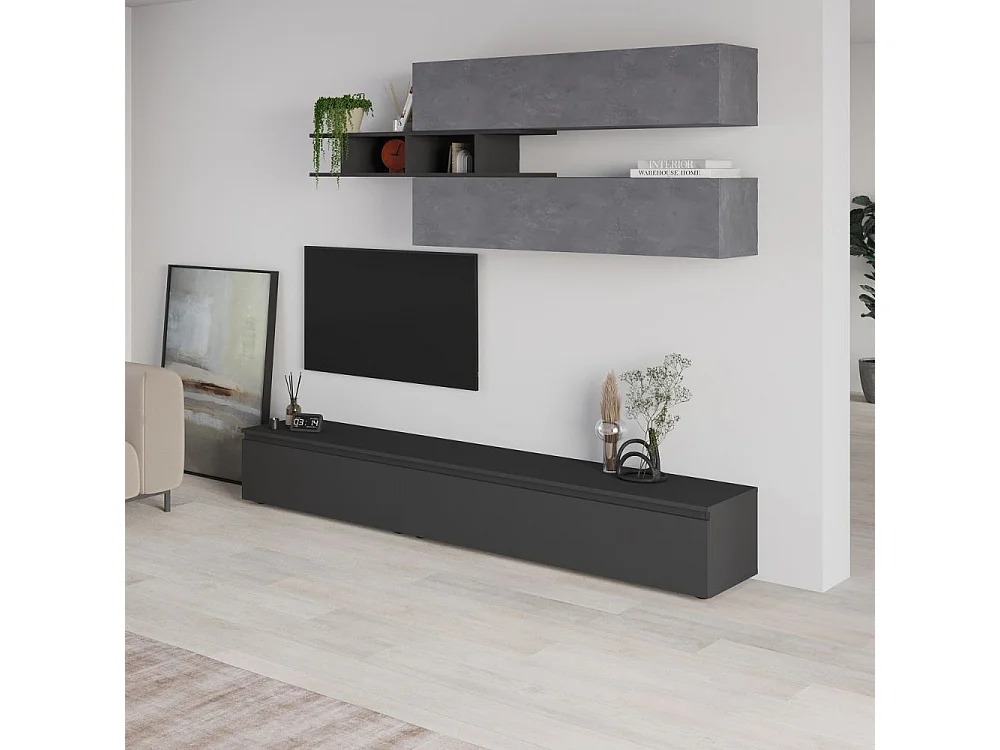 Parete attrezzata cemento e antracite 250x40x206H