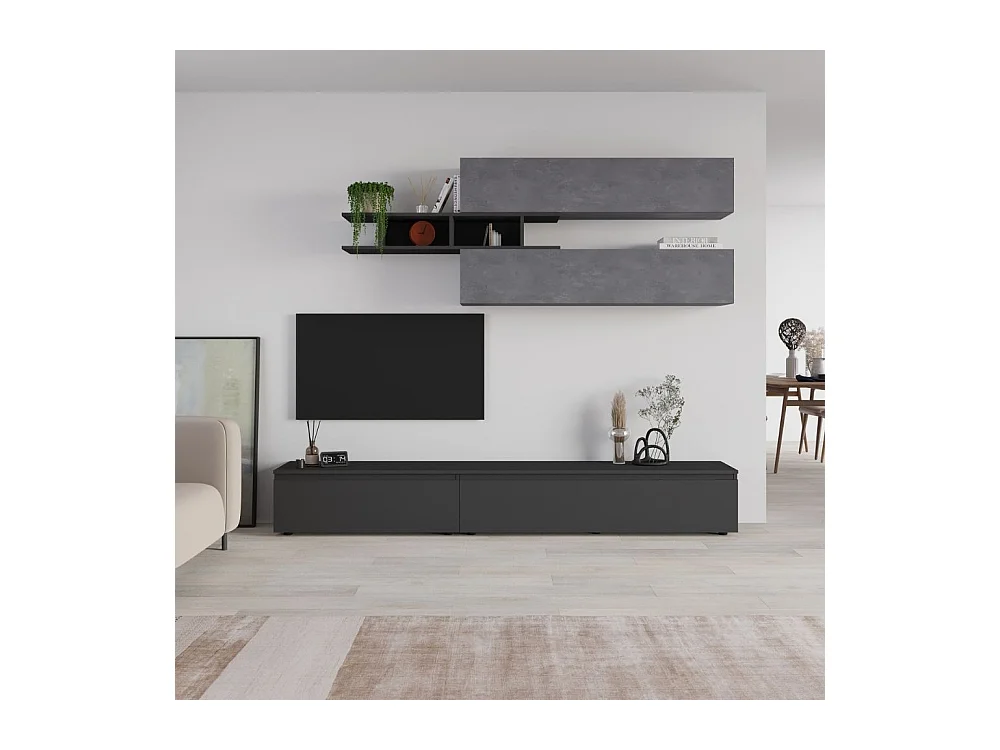 Parete attrezzata cemento e antracite 250x40x206H