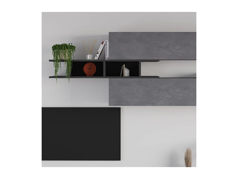 Parete attrezzata cemento e antracite 250x40x206H