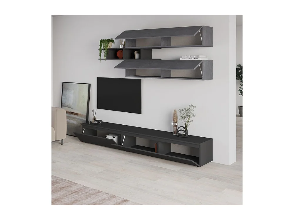 Parete attrezzata cemento e antracite 250x40x206H