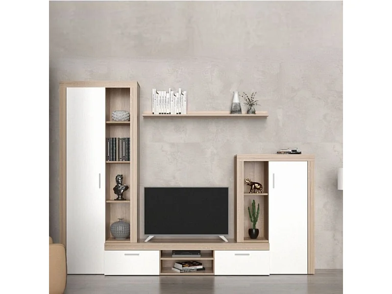 Parete attrezzata rovere sonoma e bianco Nobel 263,1x40x202h