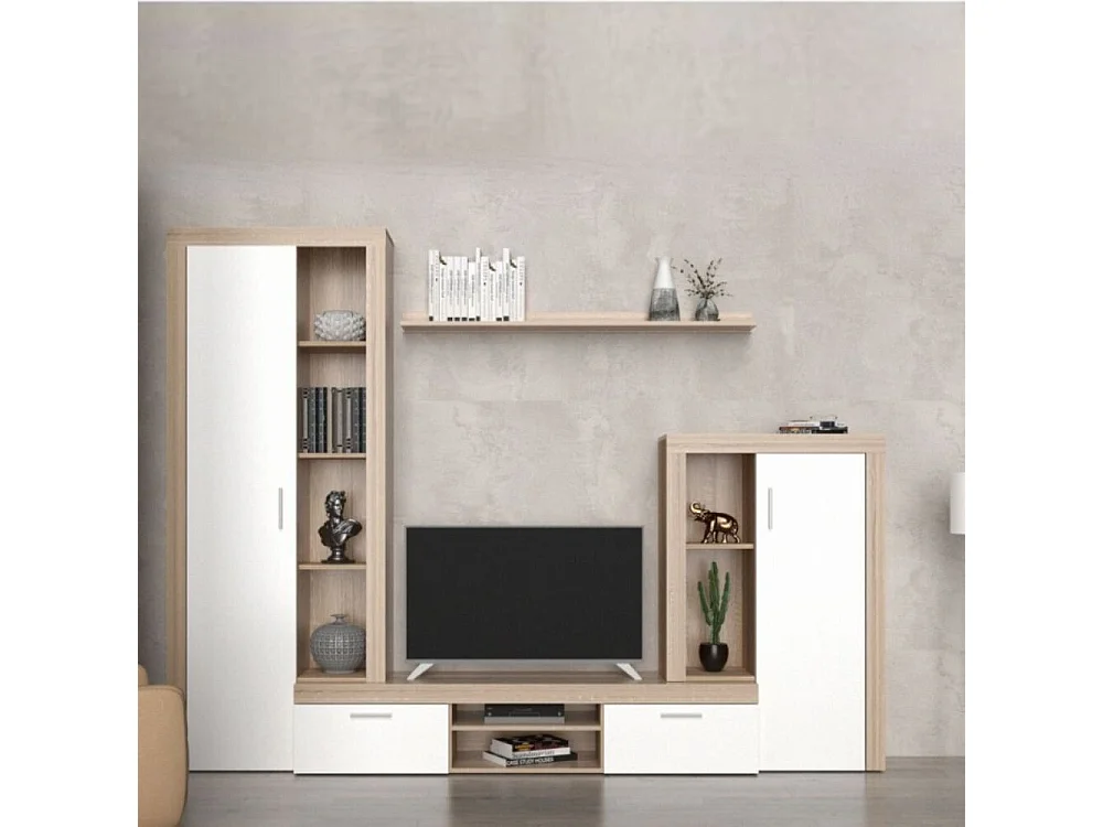 Parete attrezzata rovere sonoma e bianco Nobel 263,1x40x202h