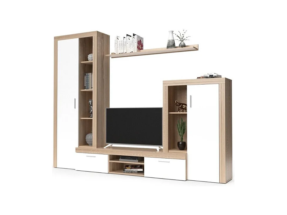 Parete attrezzata rovere sonoma e bianco Nobel 263,1x40x202h