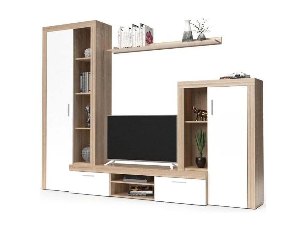 Parete attrezzata rovere sonoma e bianco Nobel 263,1x40x202h