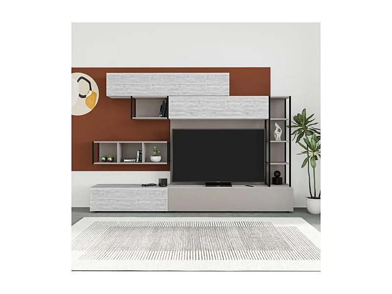 Parete attrezzata 260 tortora e bianco antico Tronador