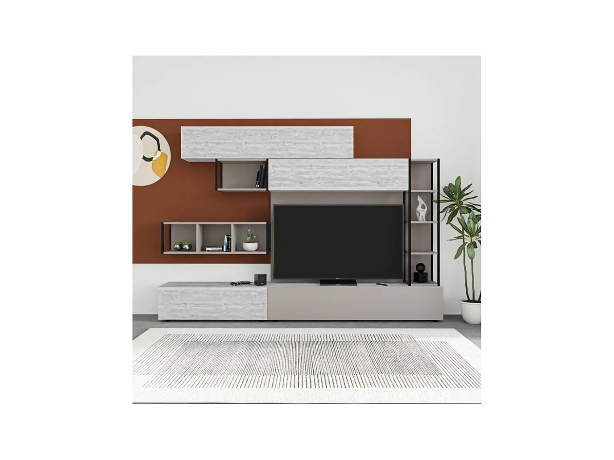 Parete attrezzata 260 tortora e bianco antico Tronador