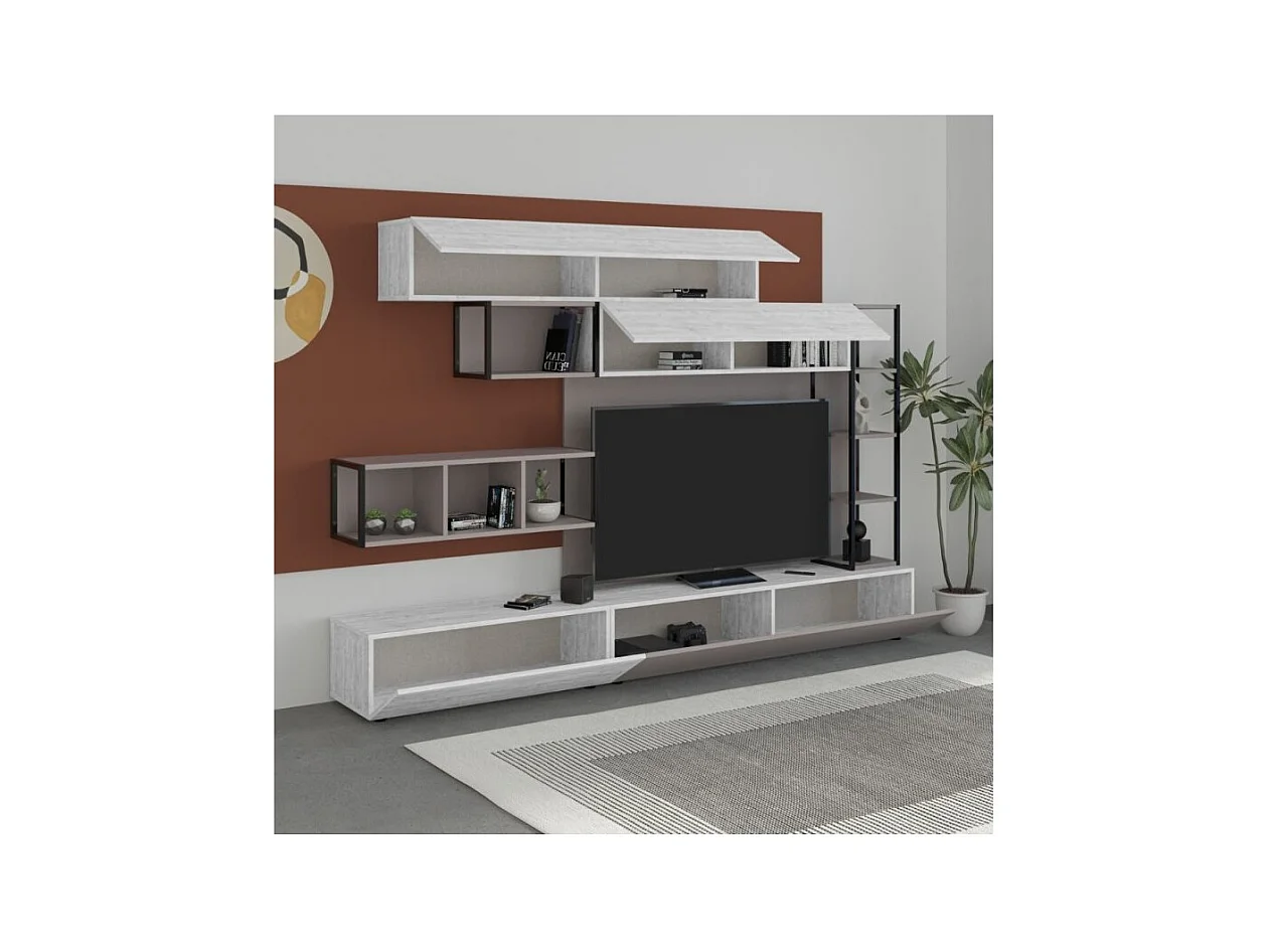 Parete attrezzata 260 tortora e bianco antico Tronador