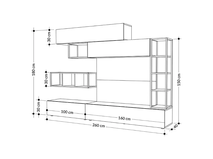 Parete attrezzata 260 tortora e bianco antico Tronador