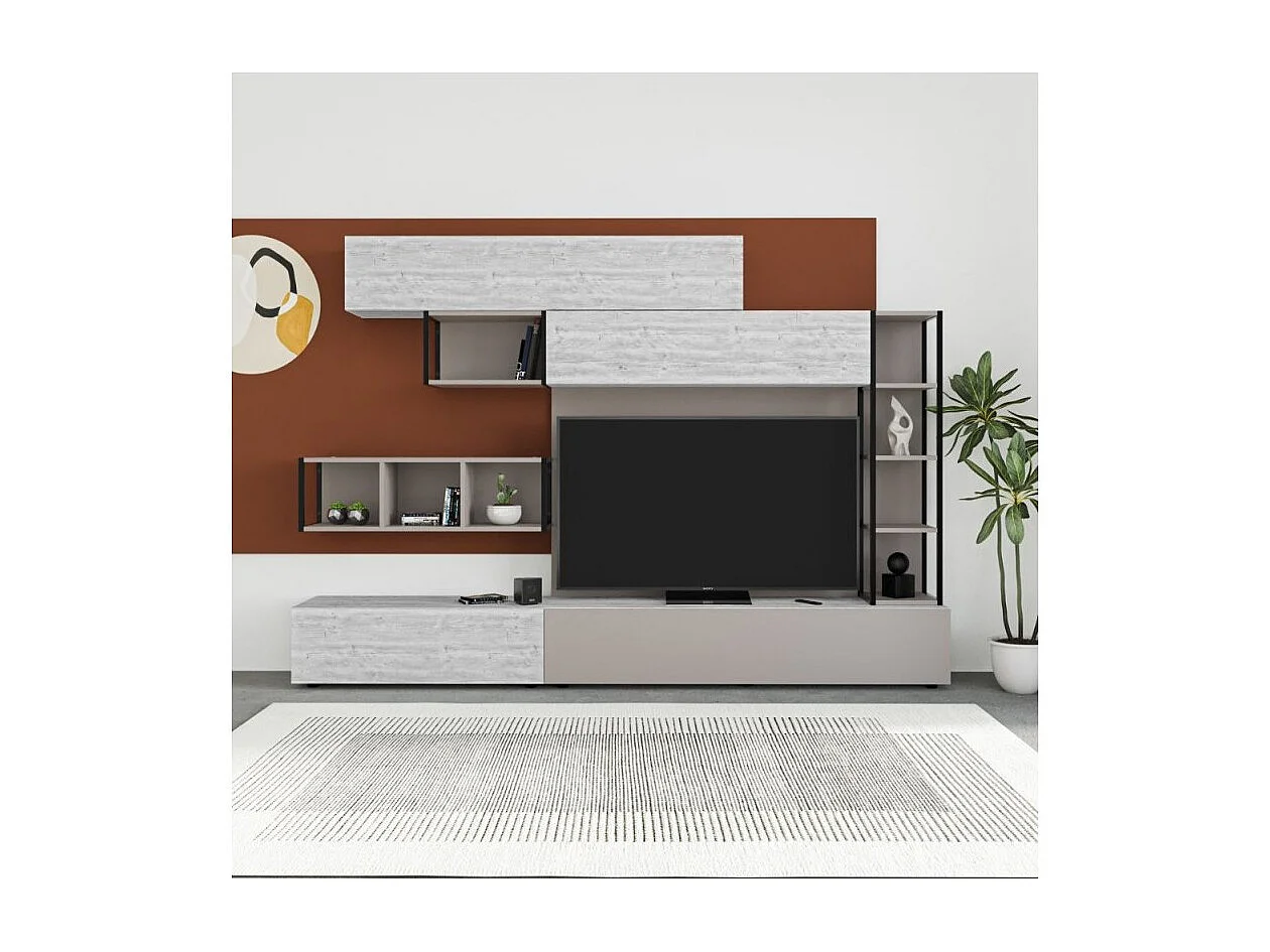 Parete attrezzata 260 tortora e bianco antico Tronador