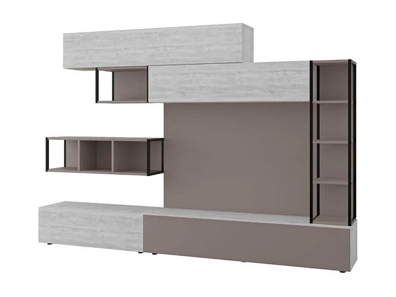 Parete attrezzata 260 tortora e bianco antico Tronador