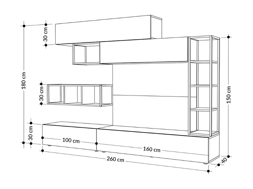 Parete attrezzata 260 tortora e bianco antico Tronador