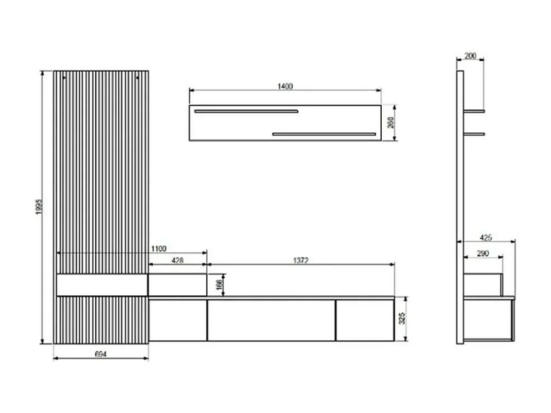 Parete attrezzata porta TV Rebecca 250 cm colore nero e rovere