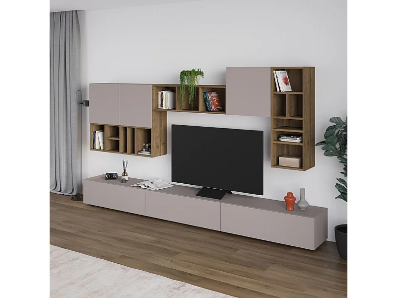 Parete attrezzata tortora noce Big 300x32.5x192H