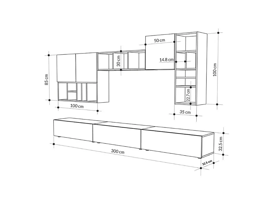 Parete attrezzata tortora noce Big 300x32.5x192H