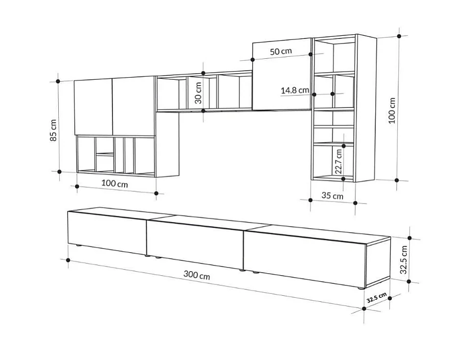 Parete attrezzata tortora noce Big 300x32.5x192H