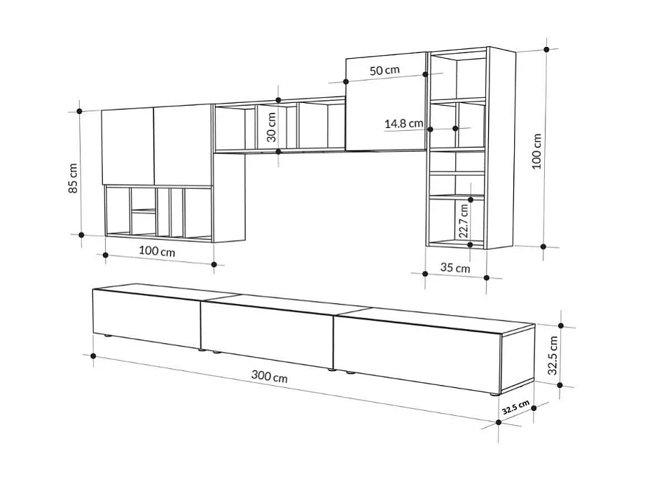 Parete attrezzata tortora noce Big 300x32.5x192H