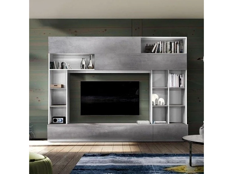 Parete attrezzata Boran colore bianco beton