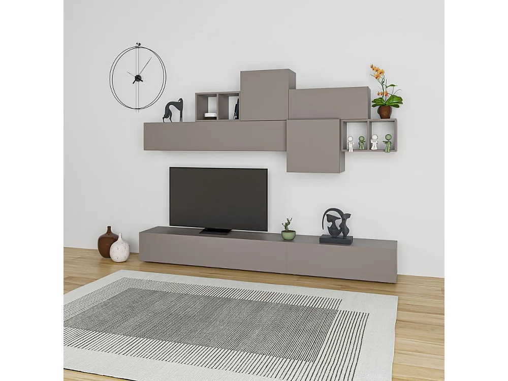 Parete attrezzata colore tortora Tromen 260 cm