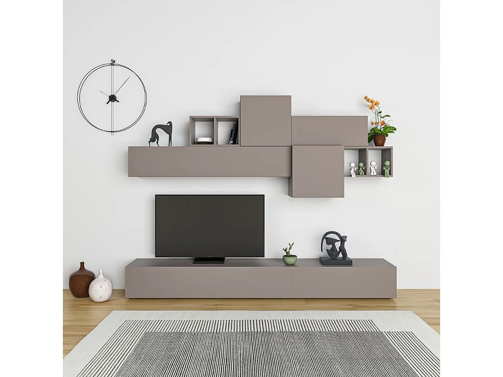 Parete attrezzata colore tortora Tromen 260 cm