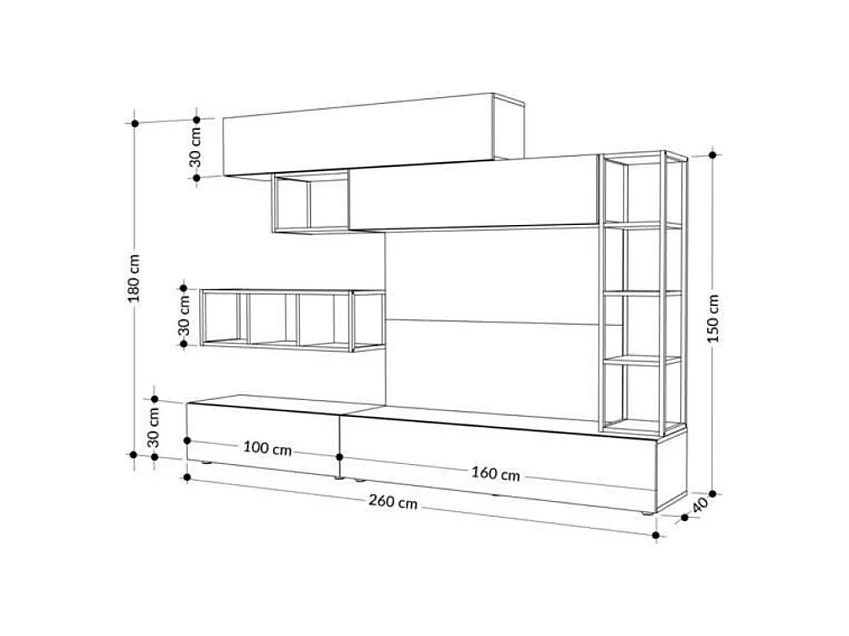 Parete attrezzata 260 Tronador colore cemento